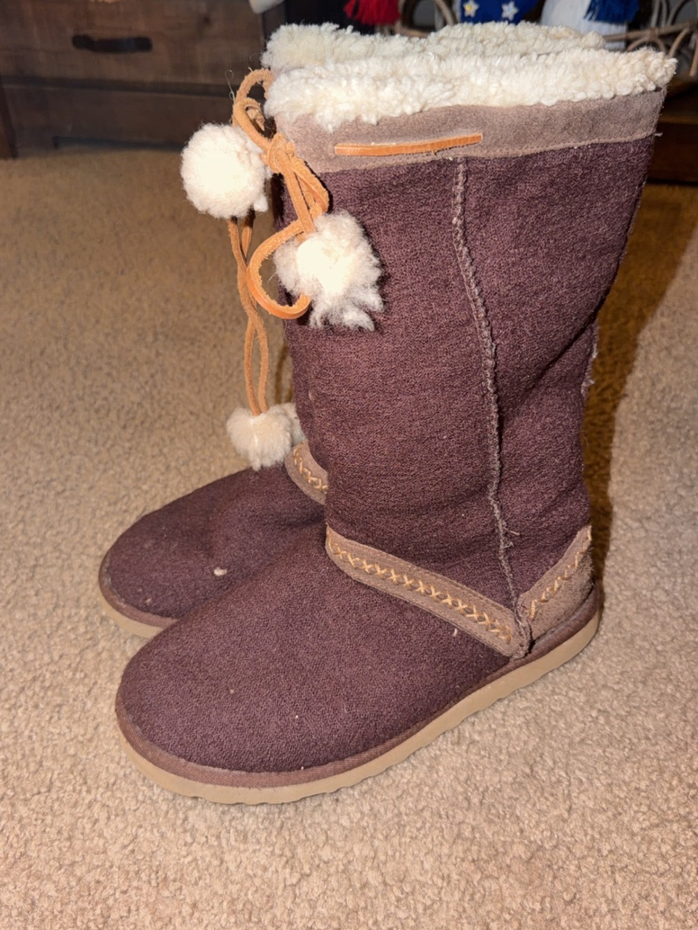 UGG Chocolate Brown Shearling Pom Pom Winter Boots